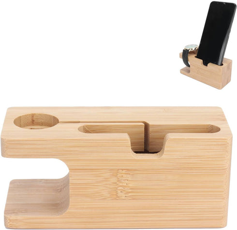 Beufee Wood Charging Docking Station, Bedside Organiser Key Wallet Watch Stand Nightstand Organizer