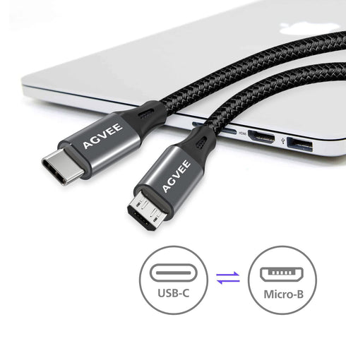 AGVEE 6ft USB-C OTG to Micro USB Cable (2 Pack) - Braided Charger for Samsung Galaxy, LG, PS4, Xbox, Android - Dark Gray