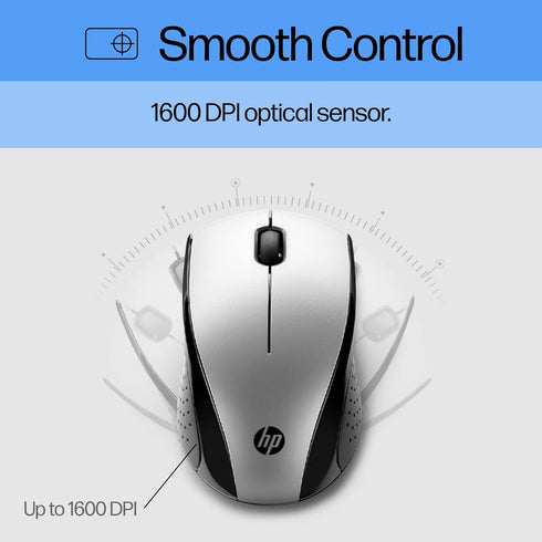 HP X3000 G3 15-Month 1600 XP,8, 11 (683N9AA#ABL) Wireless Mouse Silver, up to Battery,Scroll Wheel, Side Grips