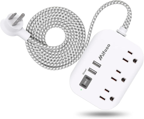 Mifaso Cruise Ship Essentials - Power Strip with USB Ports, 5Ft Flat Extension