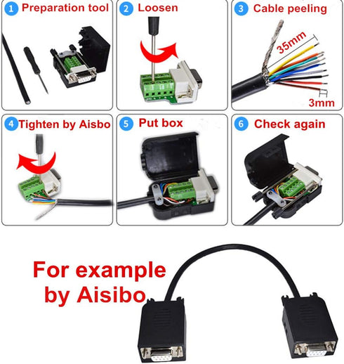 Connector DB9 RS232 D-SUB Female Adapter, Serial 9 Pin Port DB9 COB Breakout Terminal Connector with Case