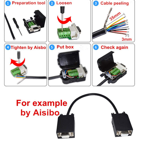 Connector DB9 RS232 D-SUB Male Adapter to Screw Connector, 9 Pin Port with Case