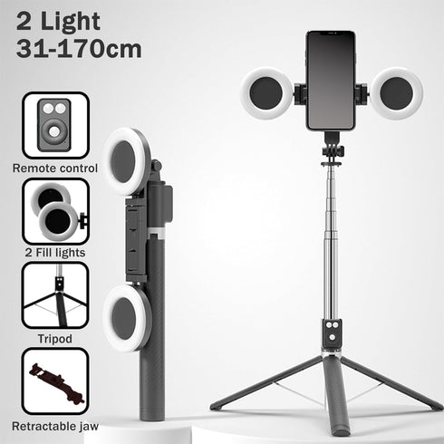 Mouzakon Selfie Stick Tripod with Fill Light, Phone Selfie Stick,Durable Stainless Steel Design,Bluetooth Remote