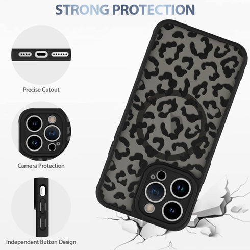 AIGOMARA iPhone 15 Pro Case - Black Leopard Pattern, MagSafe Compatible, Soft TPU Bumper, Hard PC Back, Shockproof Slim