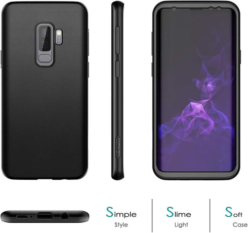 SURITCH for Samsung Galaxy S9 Plus Case, Built-in Screen Protector, Matte Black Hard Protection
