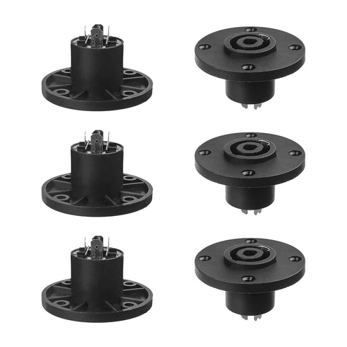 Fielect 6Pcs SpeakOn Panel Mount Socket Round, 4 Pole Audio Speaker Twist Lock Female Speakon