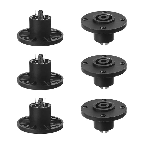 Fielect 6Pcs SpeakOn Panel Mount Socket Round, 4 Pole Audio Speaker Twist Lock Female Speakon