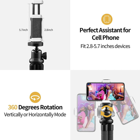 Sensyne Phone Tripod, Flexible Cell Phone Tripod with Holder and Wireless Remote, Compatible with All Cell Phones