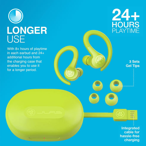 JLab Go Air Sport True Wireless Earbuds - Yellow, Featuring C3 Clear Calling, Secure Earhook Design, 32+ Hour Playtime