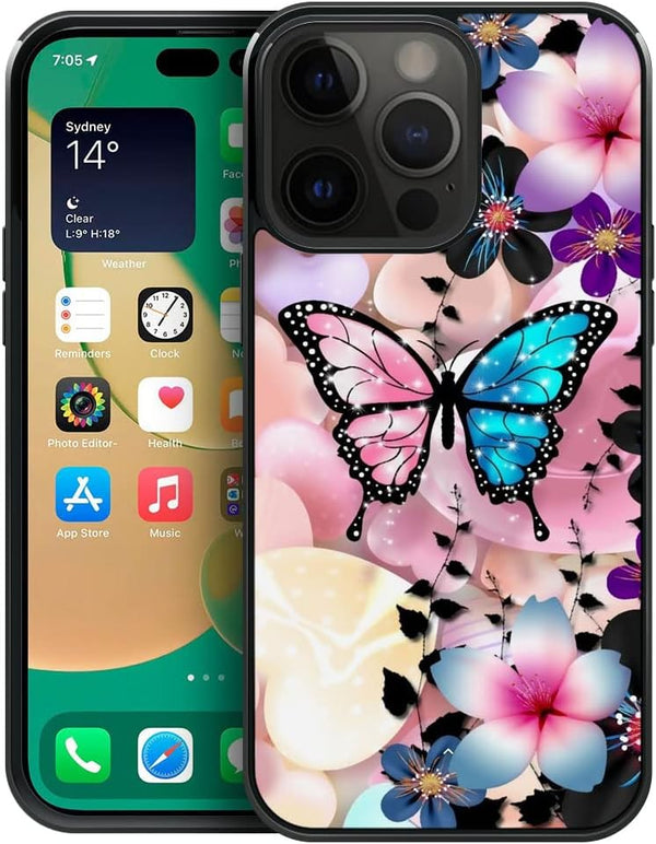 ZHEGAILIAN Pink Blue Butterfly Case for iPhone 15 Pro Max, 6.7-inch, Soft TPU, Non-Slip, Shock Absorption Cover for
