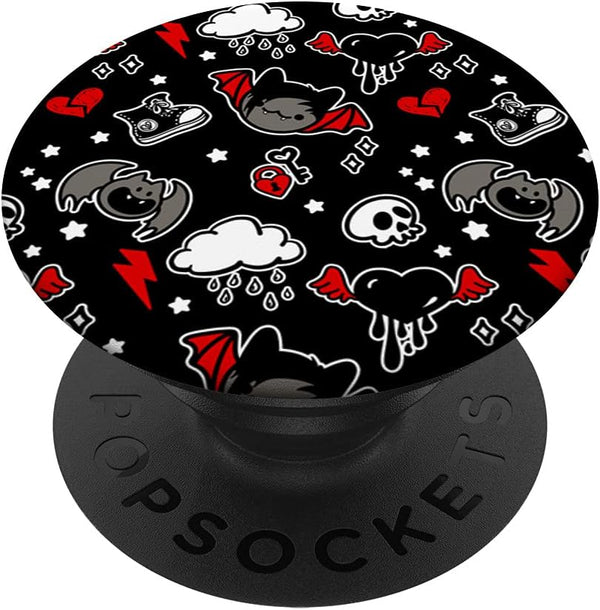 Emo Bat Scene Kid Halloween Chibi Skull Broken Heart PopSockets Swappable PopGrip