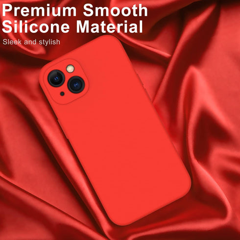DEENAKIN iPhone 14 Case, Red Soft Liquid Silicone with Enhanced Camera Protection & Screen Protector
