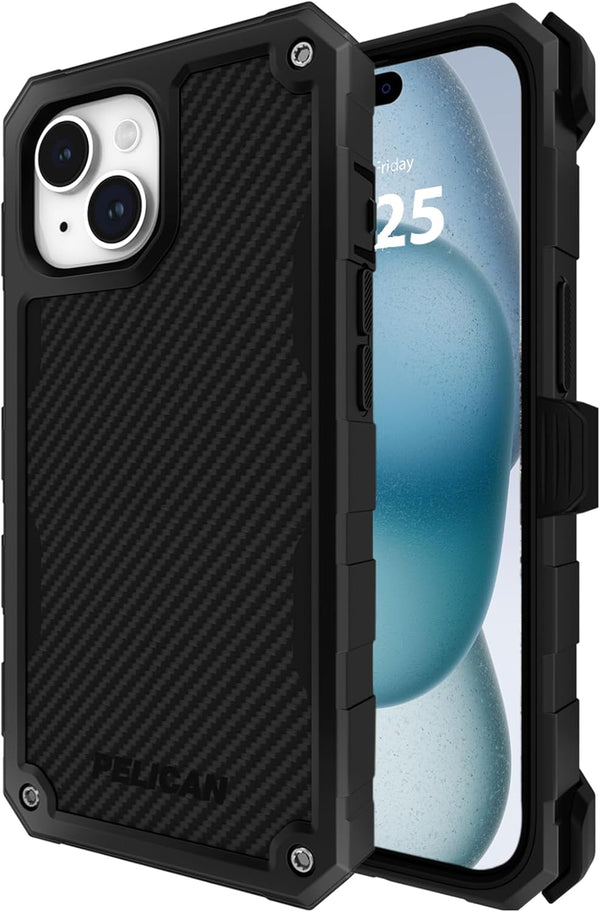 Pelican Shield Series iPhone 15 Case 6.1", 21ft Military Grade Drop Protection, Rugged Magnetic Charging Cover, Black