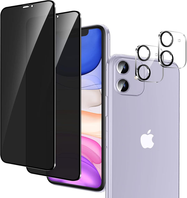 YMHML iPhone 11 Privacy Screen Protector (2 Pack) + Camera Lens Protector, Anti-Spy Tempered Glass, Easy Install.