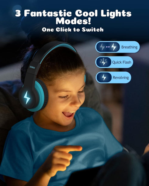 seenda Kids Bluetooth Headphones, Over Ear Headset with 85dB/94dB Volume Limiting, 45H Playtime, Built-in Mic for School