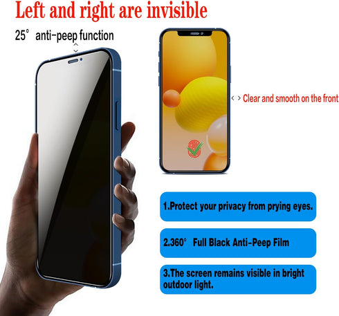 Slanku [3 Pack Privacy Screen Protector for iPhone 12, 12 Pro Tempered Glass Film, Anti-Spy, Full Coverage, Case Friendly