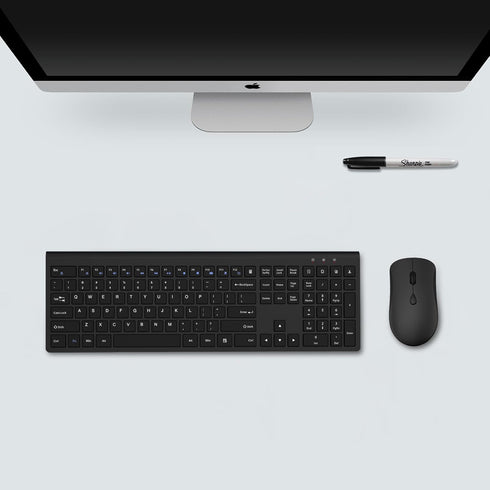 Wireless Keyboard and Mouse Combo, Silent Full-Size Computer Keyboard with Calculator Button, 2400 DPI Mouse, Slim USB