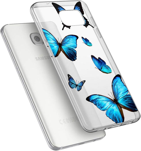 Clear Case Compatible with Galaxy S7 - Cute Soft TPU Shockproof Protective Phone Case Cover, Blue Butterfly