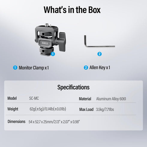 Sirui 360and 180Adjustable 5" 7" Camera Monitor Mount with Cold Shoe, Swivel Tilt DSLR Field Monitor Mount, Compatible
