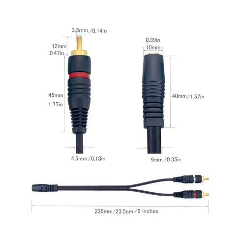 3.5mm Female to 2 RCA Male Stereo Audio Y Cable, 2 Pack, Gold Plated Plug RCA Splitter for TV, Computer, Speakers