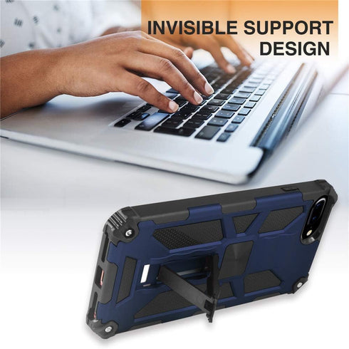 Asuwish iPhone 6/6s/7/8 Plus Case with Tempered Glass Protector & Kickstand - Blue for Men & Women.