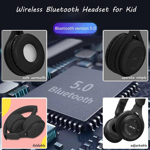 Kids Bluetooth Headphones, Over-Ear Wireless Bluetooth 5.0 Headset, Comfortable Protein Earpads, HiFi Music Player with