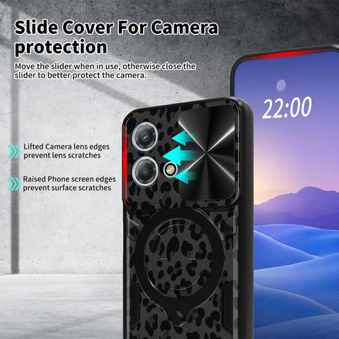 Shop Motorola G Stylus 5G 2023 Case: Black Leopard Print, 6.6" with Screen Protector, Slide Camera Cover & Ring Holder
