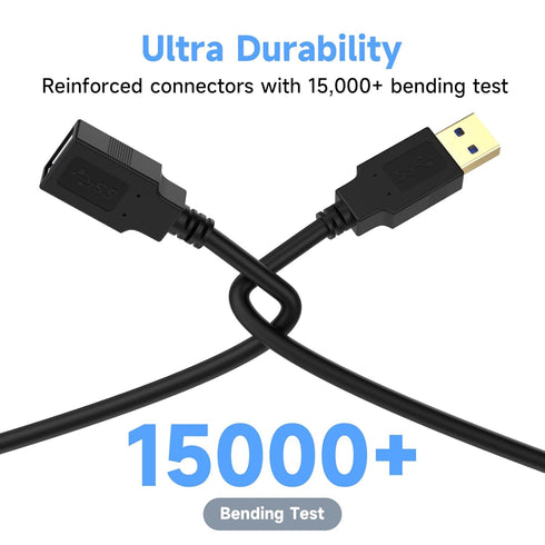 Qxcynsef 3.0 25 FT,5Gbps More,Black,25FT USB Extension Cable High Speed Data Transfer Extra Long A Male to A Female