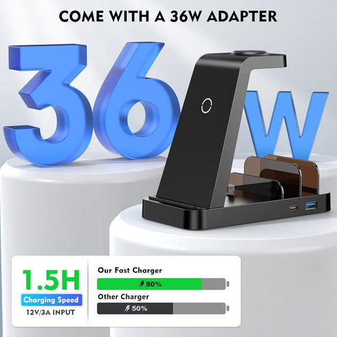 5 in 1 Wireless Charger Station for iPhone - Fast Charging Dock for Multiple Devices: Apple Watch, AirPods, iPhone 15