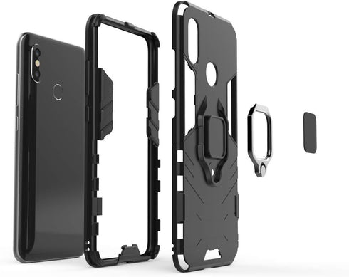 Compatible with Xiaomi Mi 8 Case, Metal Ring Grip Kickstand, Shockproof Hard Bumper, Dual Layer Rugged Cover for Xiaomi