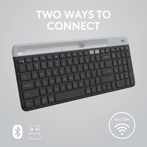Logitech K585 Multi-Device Slim Wireless Keyboard with Built-in Cradle for Laptop, Tablet, Desktop, Smartphone