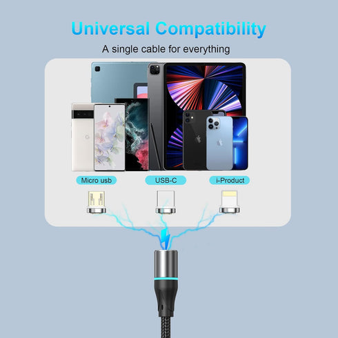 NetDot Magnetic Charging Cable,3in1 Gen12 (5ft/3 Pack Black) 18W Fast Charging Magnetic Phone Charger and Data Transfer Magnetic Charger for USB-C,Micro USB and i-Product