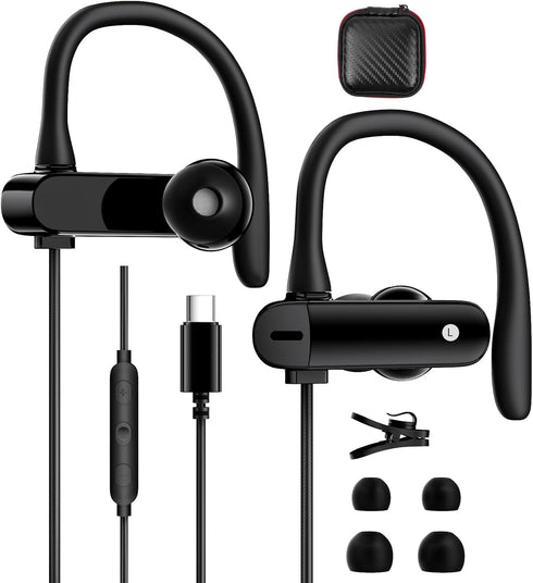 USB C Headphones with Microphone, Wired Type C Over Ear Earbuds for iPhone 15 Pro, Volume Control Sport in Ear
