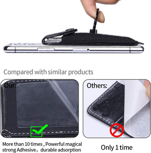 Cell Phone Card Holder, Adhesive Stick-on Credit Card Wallet Pocket with Detachable Neck Strap - Black