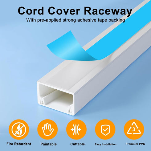 RAZCC Cord Hider, 315 Inch Cable Cover Raceway Kit for Cable Management, 20 Pack Wire Hider, White