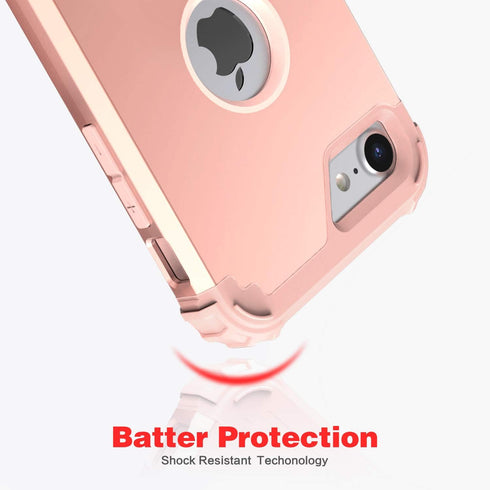 IDweel iPhone 8 Case with Tempered Glass Screen Protector, 3 in 1 Shockproof Slim Hybrid Heavy Duty Cover, Rose Gold