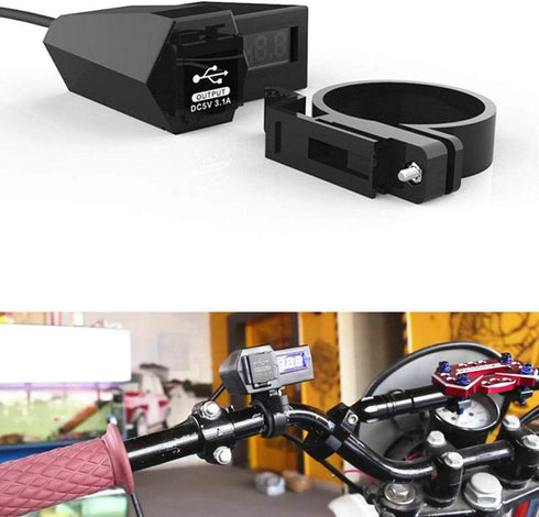 MASO Motorbike Dual USB 5V 3.1A Phone Charger & Voltmeter with Switch, Waterproof Handlebar Mount Motorcycle USB Phone