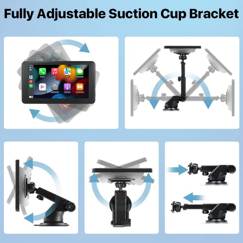 Flexible Suction Cup Bracket with Sticker for 7Inch 9Inch 10Inch Carplay Display, Compatible T86 Wireless Carplay