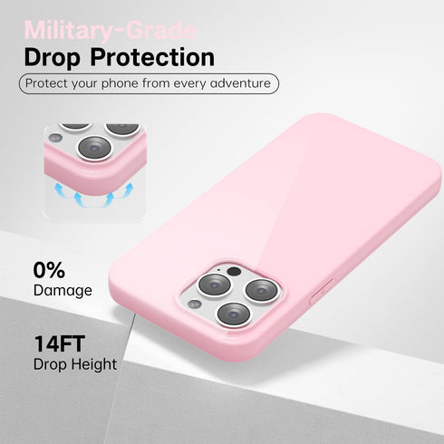 iPhone 15 Pro Max Case, Pink Silicone Glossy Soft Rubber Gel Protective Cover for Women Girl, Slim Shockproof
