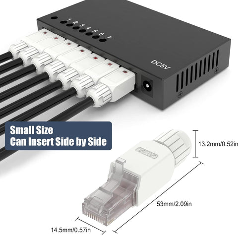 VCELINK Tool-Free RJ45 Connector - CAT6A Field Termination Plug for CAT6A, CAT6 Network Cable (6 Pack)