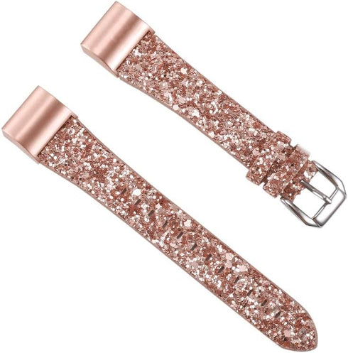 Bling Bands Shiny Glitter Leather Replacement Strap for Fitbit Charge 2, Compatible Women Wristbands