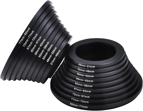 Hisewen 18 Pieces Camera Lens Metal Filter Ring Adapter Set (9pcs Step Up + 9pcs Step Down Ring Set)