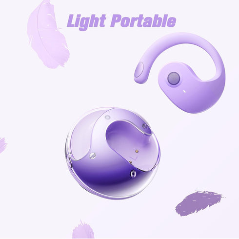 Open Ear Headphones, Wireless Ear Hanging Bluetooth Headset, Bone Air Conduction Earbuds Outside The Ear (Purple)