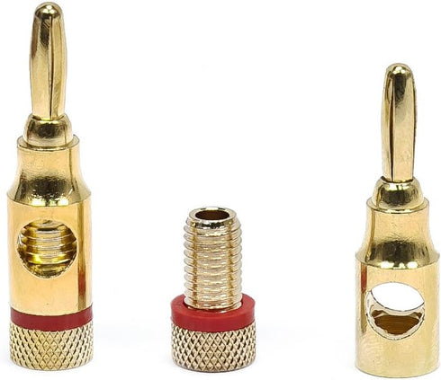 Monoprice 109437 Gold Plated Speaker Banana Plugs – 5 Pairs, Open Screw Type for Home Theater and Wall Plates