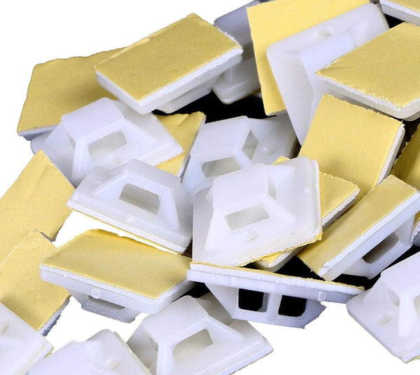 Mini Skater White Nylon Plastic Square Type Self-Adhesive Holders, 50 Pcs Cable Tie Wire Bundle Fixer with Screws