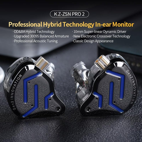 KZ ZSN PRO 2 HiFi IEM Earbud, Dynamic Driver and Balanced Armature Hybrid in-Ear Headphone, Silver