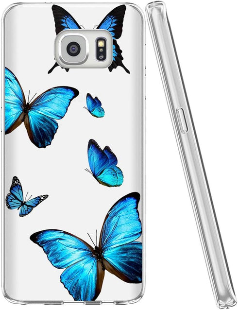 Clear Case Compatible with Galaxy S7 - Cute Soft TPU Shockproof Protective Phone Case Cover, Blue Butterfly