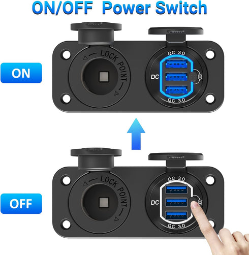 12 Volt USB Outlet Cigarette Lighter Socket: Ouffun 54W Multi QC3.0 Car USB Port with Power Switch for Car Boat RV
