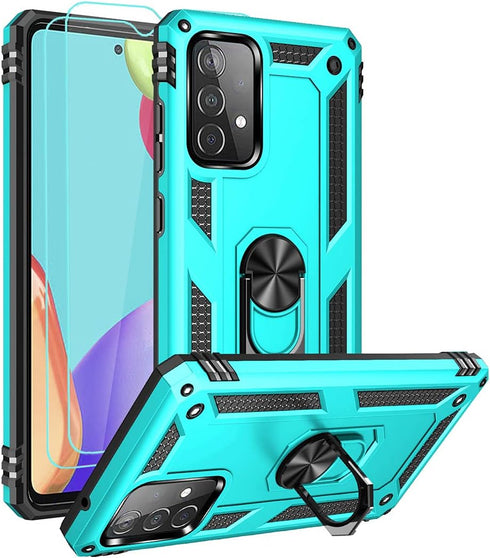 Samsung A52 Case - Galaxy A52 with HD Screen Protector, Military-Grade Ring Holder Kickstand, Shockproof Cover - Green