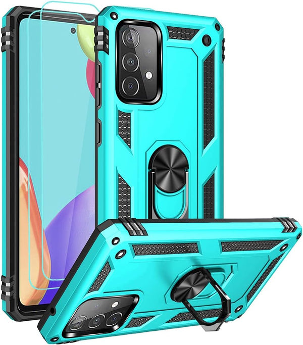 Samsung A52 Case - Galaxy A52 with HD Screen Protector, Military-Grade Ring Holder Kickstand, Shockproof Cover - Green